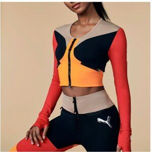 Puma Women's Red Orange Colorblock High Court Unity Crop Basketball Top Size XS